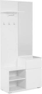 Kompakte Garderobe IMAGE mit Spiegel und Haken in weiß ca. 85 x 195 x 37 cm