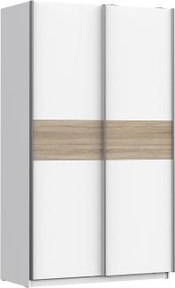 FORTE Winner Plus Schwebetürenschrank, Holzwerkstoff, Weiß kombiniert mit Sonoma Eiche , 120,1 x 209,7 x 61,2 cm