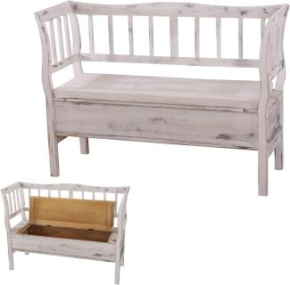 Sitzbank T207, Bank Truhenbank Holzbank Aufbewahrungstruhe, Staufach Kissen Holz 119cm ~ weiß, shabby