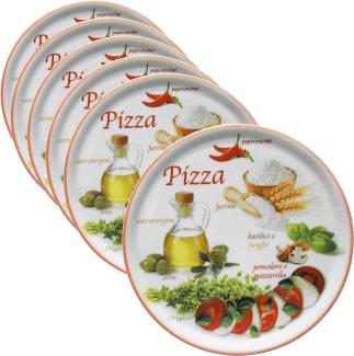 6er Set Pizzateller Napoli Red Ø 33,8 cm Servier-Platte XL-Teller Porzellan