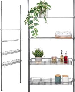 bremermann Standregal 2 Körbe, 2 Ablagen, Teleskopstange bis max. ca. 290 cm, grau