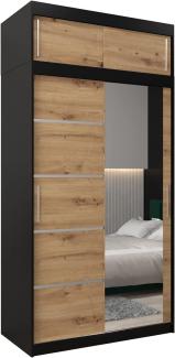KRYSPOL Schwebetürenschrank Verona 2-120 cm mit Spiegel Kleiderschrank mit Kleiderstange und Einlegeboden Schlafzimmer-Wohnzimmerschrank Schiebetüren (Schwarz + Artisan Eiche mit Erweiterung)