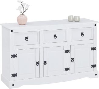 CARO-Möbel Sideboard Rural im Mexiko Stil weiß lasiert Kommode Kiefer massiv mit 3 Schubladen und 3 Türen