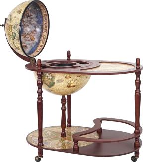 Globusbar mit Tisch HWC-D84, Minibar Hausbar Tischbar, Weltkugel Ø 42cm rollbar Eukalyptusholz MVG-zertifiziert