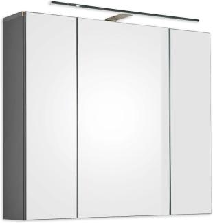LINE Spiegelschrank Bad mit LED-Beleuchtung in Anthrazit - Badezimmerspiegel Schrank mit viel Stauraum - 80 x 69,5 x 17 cm (B/H/T)