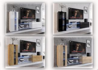 Furnitech Future C45 New Mediawand Wandschrank mit Led Beleuchtung Wohnzimmer Wohnwand Möbel Schrankwand (LED weiß, 45N-HG-W2-1A)
