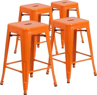 Flash Furniture Barhocker, kommerzielle Qualität, 61 cm hoch, ohne Rückenlehne, Metall, für Innen- und Außenbereich, Thekenhöhe, quadratische Sitzfläche, Kunststoff, Gummi, orange, 4 Stück