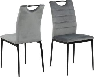 AC Design Furniture Drew Esszimmerstühle 4er Set, H: 91,5 x B: 43,5 x T: 53,5 cm, Dunkelgrau/Schwarz, Samt/Metall, 4 Stk.