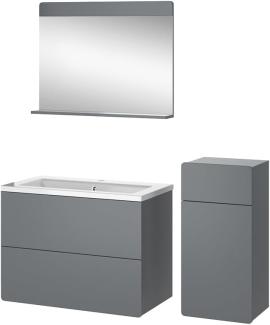 Vicco Badmöbel-Set Izan Grau modern Waschtischunterschrank Waschbecken Badspiegel Midischrank