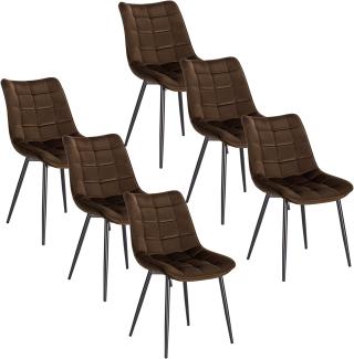 WOLTU 6 x Esszimmerstühle 6er Set Esszimmerstuhl Küchenstuhl Polsterstuhl Design Stuhl mit Rückenlehne, mit Sitzfläche aus Samt, Gestell aus Metall, Braun, BH142br-6