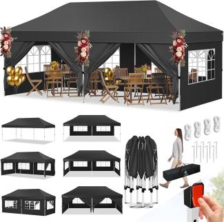 KESSER® Pavillon Faltpavillon 6x3m Festzelt mit 6 abnehmbaren Seitenwänden | Gartenzelt Höhenverstellbar & Wasserdicht + Tasche Bodenanker | Pop-Up Klicksystem UV-Schutz 50+ Partyzelt Schwarz