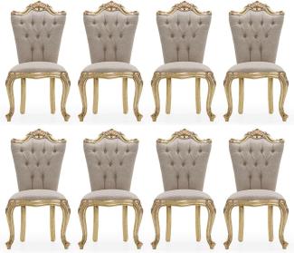 Casa Padrino Luxus Barock Esszimmer Stuhl 8er Set Grau / Gold - Prunkvolle Barockstil Küchen Stühle - Luxus Esszimmer Möbel im Barockstil - Barock Esszimmer Möbel - Barockstil Möbel