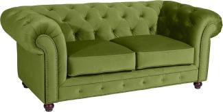 Orleans Sofa 2-Sitzer Samtvelours Olive Buche Nussbaumfarben