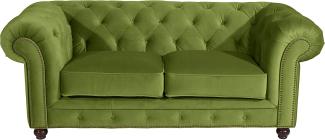 Orleans Sofa 2-Sitzer Samtvelours Olive Buche Nussbaumfarben