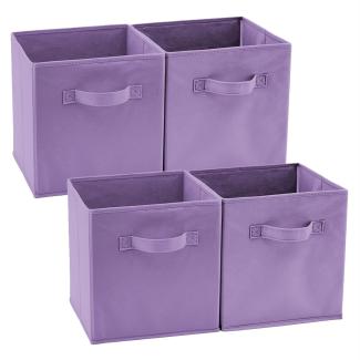 EZOWARE Aufbewahrungskörbe Faltbare Würfel-Aufbewahrungsboxen, 4er-Set, Faltbare Aufbewahrungsbox für Kleinkinder, Kinderzimmer, Zuhause, 26,7x26,7x28cm / Lila