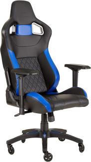 Corsair T1 Race (Kunstleder Gaming Rennsport Büro Stuhl, Einfache Montage, Ergonomisch schwenkbar, verstellbare Sitzhöhe & 4D Armlehnen, Komfortable  Sitzfläche mit hoher Rückenlehne) Schwarz/Blau