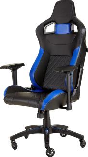 Corsair T1 Race (Kunstleder Gaming Rennsport Büro Stuhl, Einfache Montage, Ergonomisch schwenkbar, verstellbare Sitzhöhe & 4D Armlehnen, Komfortable  Sitzfläche mit hoher Rückenlehne) Schwarz/Blau