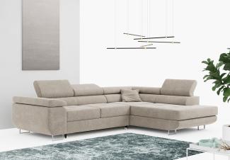 Ecksofa L-Form Couch mit Schlaffunktion und Verstellbare Kopfstützen - GUSTAW - Beige Stoff - Rechts