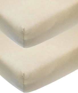 Meyco Baby Uni Spannbettlaken 2er Pack für das Beistellbett (Bettlaken mit weicher Jersey-Qualität, aus 100% Baumwolle, perfekte Passform durch Rundum-Gummizug, atmungsaktiv, Maße: 50 / 90cm), Sand
