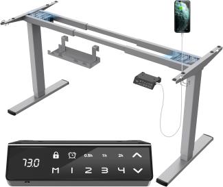 JUMMICO Dual-Motor Tischgestell Höhenverstellbar mit USB-Buchse und Kabelwanne, Elektrisch Höhenverstellbarer Schreibtisch Gestell mit mit Sitz-Steh-Erinnerungs und Rollen（Grau）