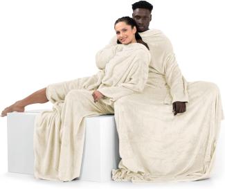 DecoKing Decke mit Ärmeln Geschenke für Frauen und Männer 150x180 cm Creme Microfaser TV Decke Kuscheldecke Weich Lazy