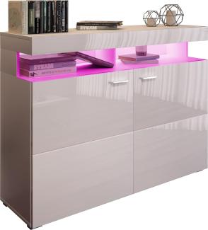 Domando Sideboard Mondello M1 Modern für Wohnzimmer Breite 120cm, Hochglanz, RGB LED Beleuchtung mit wechselbarer Farbe in Weiß Matt und Weiß Hochglanz