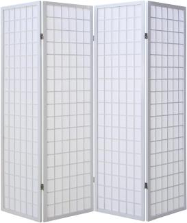 Homestyle4u Paravent Raumteiler 4 teilig, Reispapier Weiß, Höhe 175 cm