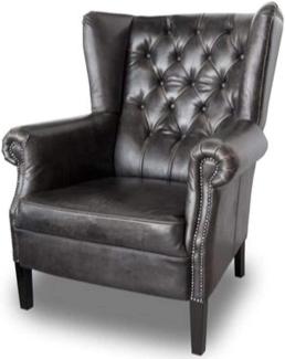 Casa Padrino Chesterfield Buffalo Echtleder Sessel aus Massivholz - Luxus Wohnzimmermöbel - Vintage
