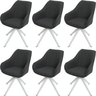 6er-Set Esszimmerstuhl HWC-K27, Küchenstuhl Stuhl mit Armlehne, drehbar Stoff/Textil ~ dunkelgrau