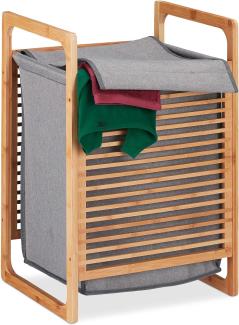 Relaxdays Wäschekorb Bambus, eckig Wäschesammler mit Deckel, für Schmutzwäsche im Bad, HBT: 60 x 40 x 35 cm, Natur-grau