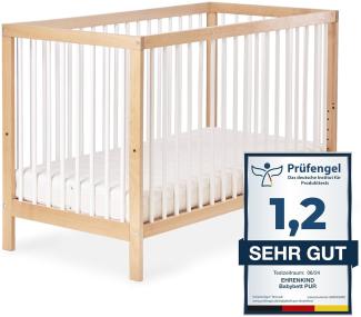 Ehrenkind® Babybett PUR 140x70 aus Natur Buchenholz | Kinderbett 9-Fach höhenverstellbar mit entnehmbaren Stangen