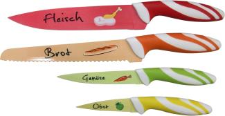 axentia Messer-Set, 4tlg, mit Motiven, Küchenmesser-Set zum Schneiden von Obst, Gemüse, Fleisch und Brot, Verschiedene Farben