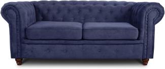 Sofa Chesterfield Asti 2-Sitzer, Couchgarnitur 2-er, Sofagarnitur, Couch mit Holzfüße, Polstersofa - Glamour Design (Blau (Capri 89))