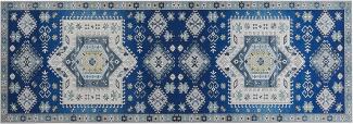 Teppich blau beige orientalisches Muster 70 x 200 cm Kurzflor PARVAKADLI