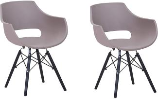 SAM 2er Set Schalenstuhl Lea, Taupe, ergonomisch geformte Sitzschale aus Kunststoff, bequemer Esszimmerstuhl im Retro-Design, schwarzes Holzgestell