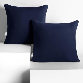 DecoKing 2 Kissenbezüge 50x50 cm Jersey Baumwolle Reißverschluss dunkelblau Amber