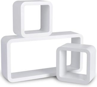 WOLTU Wandregal Cube Regal 3er Set Würfelregal Hängeregal, weiß Quadratisch Schwebend Design 9210