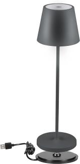 V-TAC Dimmbare LED-Tischlampe Kabellos mit Touch-Bedienung Wiederaufladbar Grau Lampe für den Innen und Draußen - Außenbereich IP54 - Hause Restaurant - 4400-mAh-Akku - Warmweiß 3000K - 2W, (VT-7522)