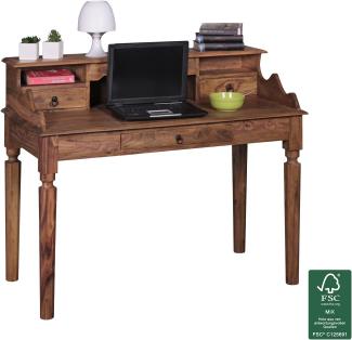 Wohnling Schreibtisch, Sheesham Massivholz mit 3 Schubladen, 115 x 100 x 60 cm