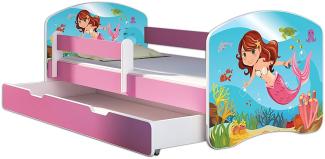 Kinderbett Jugendbett mit einer Schublade und Matratze Rausfallschutz Rosa 70 x 140 80 x 160 80 x 180 ACMA II (09 Meerjungfrau, 80 x 160 cm mit Bettkasten)