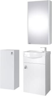 Planetmöbel Badset komplett aus Unterschrank 40cm mit Waschbecken, Spiegelschrank und 1x Midischrank in Weiß, Komplettset für Badezimmer 4-teilig