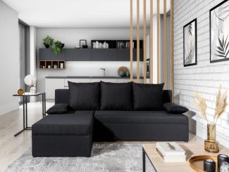 Designer Sofa Cali mit Stauraum und Schlaffunktion Schwarz Links
