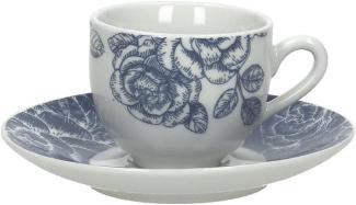Tognana Olimpia Garden Packung 6 Tasse Kaffee mit Untertassenn, Porzellan, Blau, 12 x 12 x 5 cm