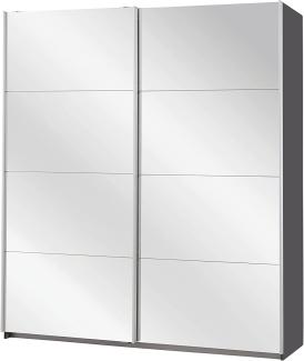 Rauch Möbel Caracas Schrank Kleiderschrank Schwebetürenschrank, Graumetallic mit Spiegelfront 2-türig inkl. Zubehörpaket Classic 4 Einlegeböden, 2 Kleiderstangen, 1 Hakenleiste, BxHxT 181x210x62 cm