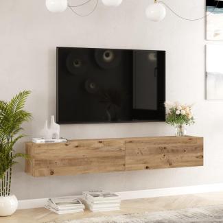 [en. casa] TV Hängeboard Lapinlahti Lowboard Hängeschrank 180 cm TV Board Fernsehtisch Wandregal hängend Eiche rustikal