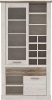 FORTE DURO Vitrine mit 1 Tür, 1 Glastür und 1 Schublade, Holzwerkstoff, Pnie Weiß /Antikeiche, 109,8 x 212 x 41,3 cm