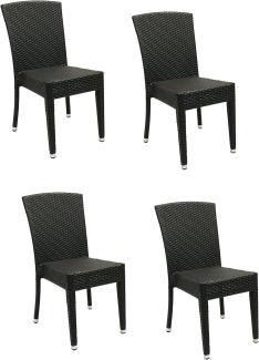 4x KONWAY® MAUI Stapelstuhl Schwarz Polyrattan Garten Sessel Stuhl Set stapelbar