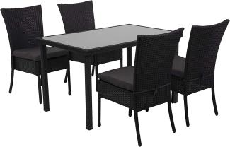 Poly-Rattan Garnitur HWC-G19, Sitzgruppe Balkon-/Lounge-Set, 4xStuhl+Tisch, 120x75cm ~ schwarz, Kissen dunkelgrau
