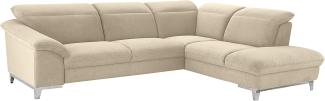 Mivano Eckcouch Teresa / L-Form-Sofa mit verstellbaren Kopfstützen und Ottomane / 293 x 84 x 232 / Mikrofaser, Creme