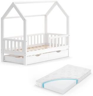 VitaliSpa Kinderbett Hausbett Gästebett Wiki Weiß 80x160cm Schublade Matratze